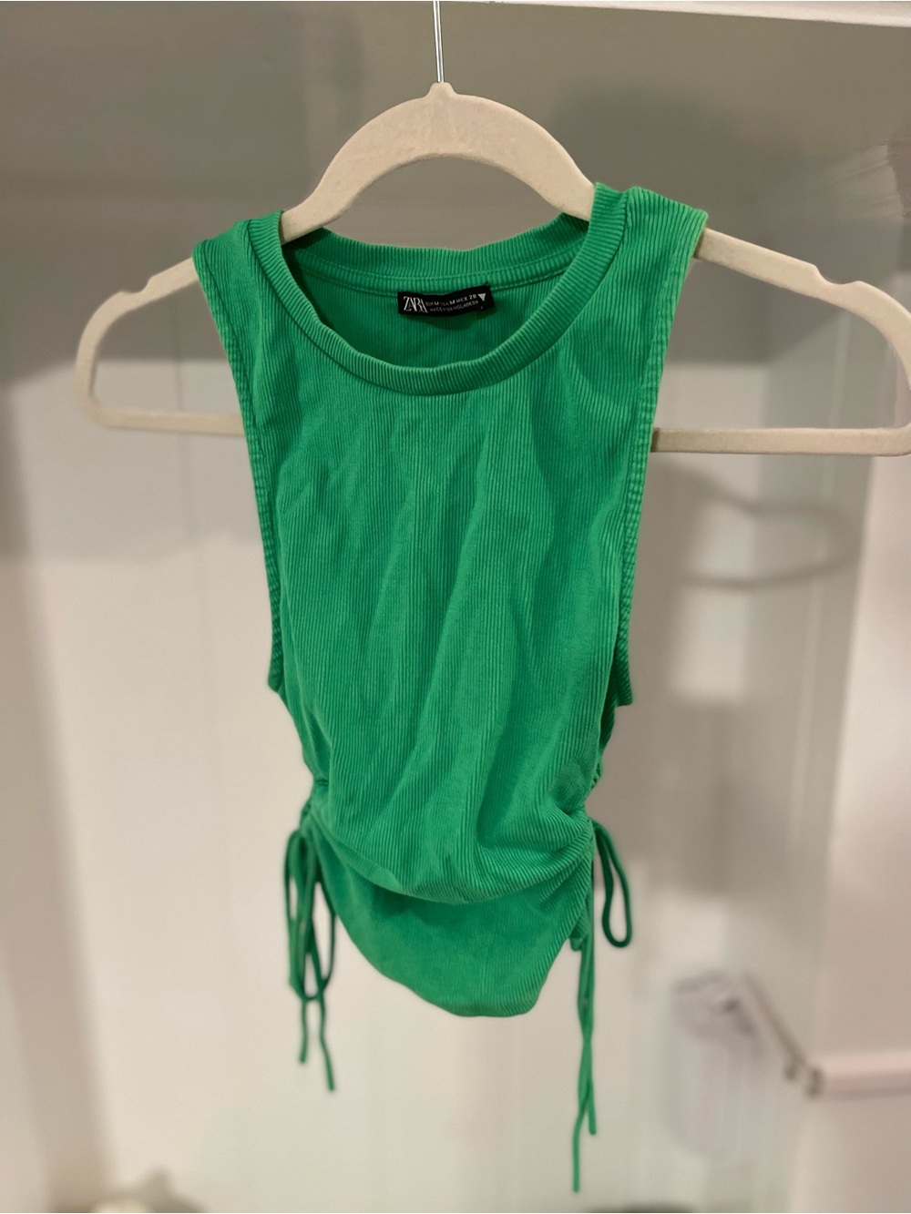 Zara green cropped tank with side cutouts